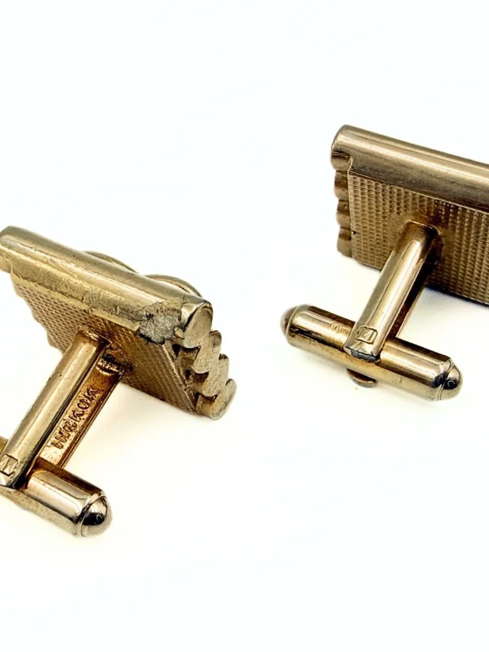 Hickok Signed Retro Modern Rose Gold Plated Stirrup Motif Cufflinks